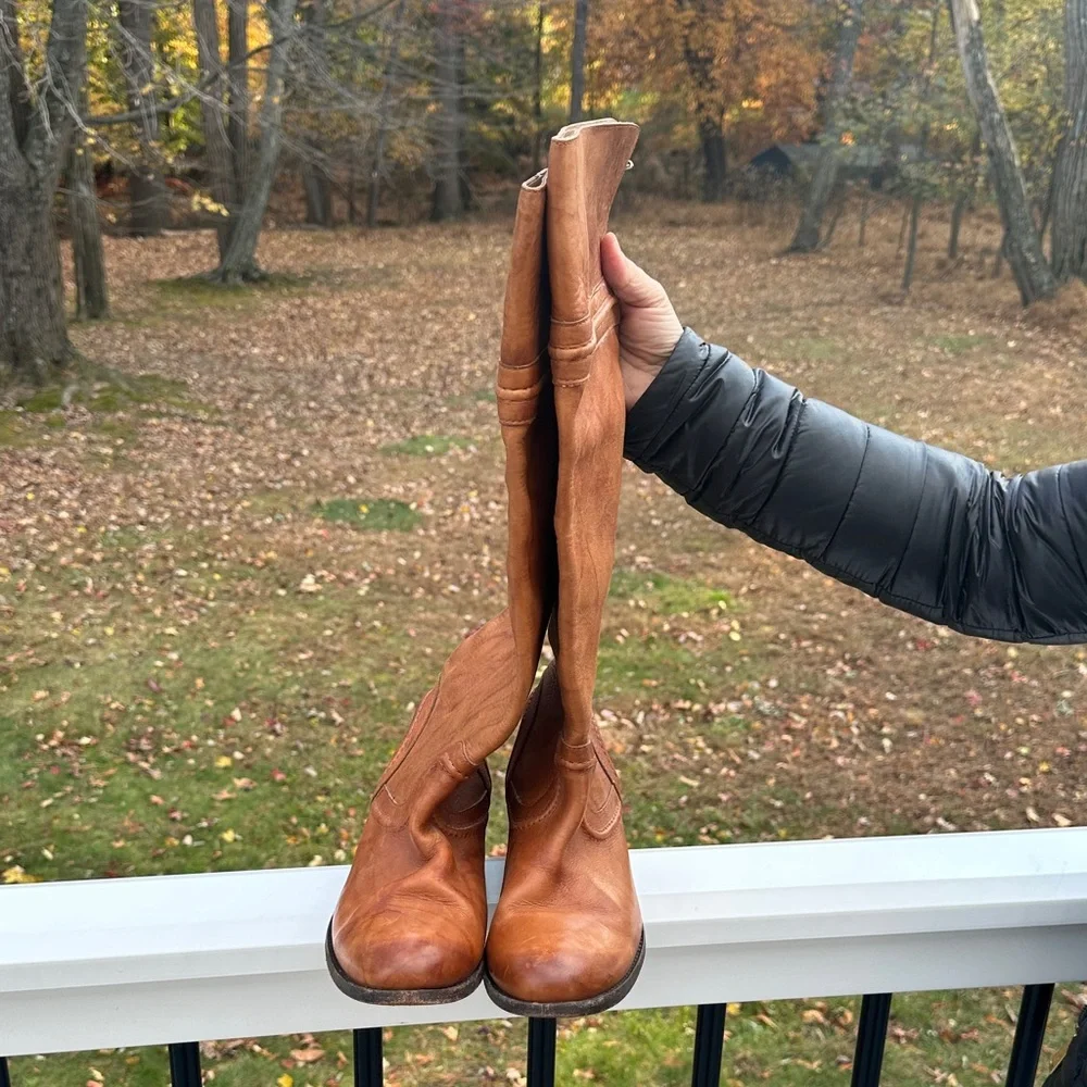 Vintage Frye Melissa Riding Boots Brown Leather Knee-High 76422 - Picture 4 of 16